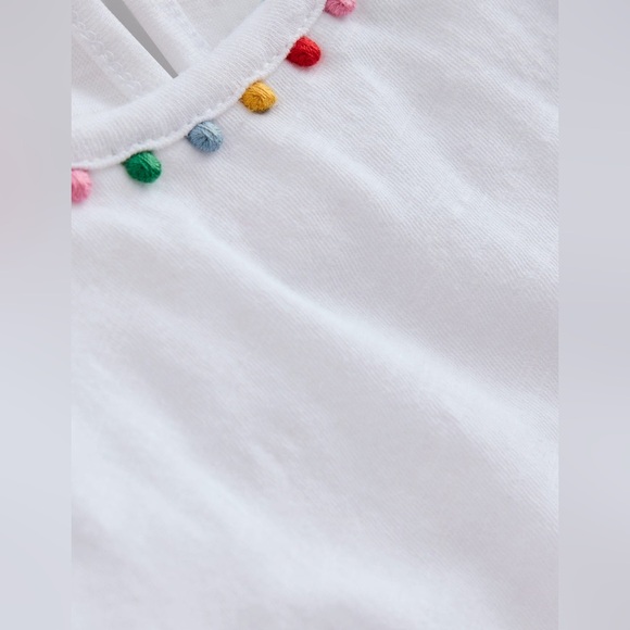 NWT Mini Boden Ali Puff Sleeve Top Pom White 100% Cotton T-Shirt, size 13-14Y - Picture 2 of 10